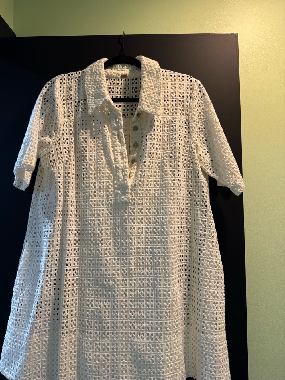 Free People White Eyelet Crochet Shirt Dress